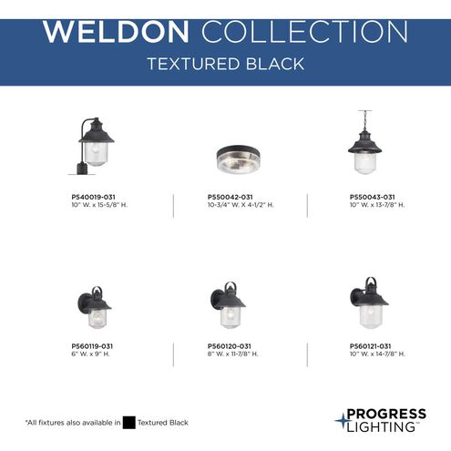 Weldon 1 Light 15 inch Textured Black Outdoor Wall Lantern, Large